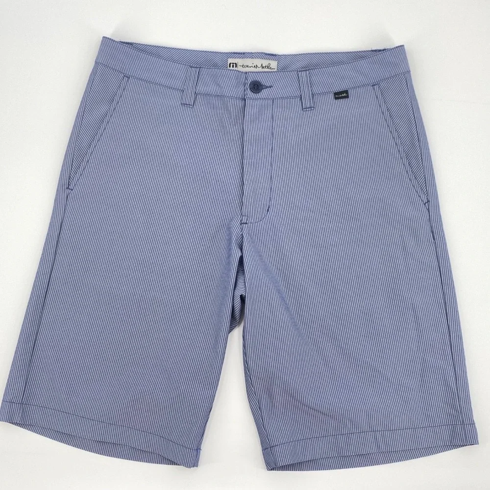 Travis Mathew Golf Shorts Mens 32 Blue Pinstripe Shorts Performance Stretch